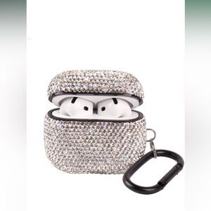 Glamorous Crystal Wireless Earbuds Case with Carabiner - Silver